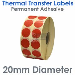 Red 20mm diameter round labels thermal transfer