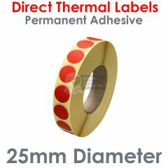 Labels red 25mm diameter direct thermal