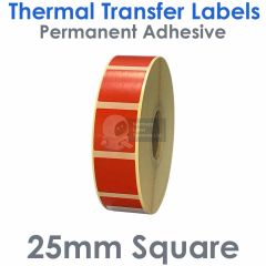 Red labels 25mm x 25mm square thermal transfer