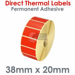 Red labels direct thermal 38mm x 20mm