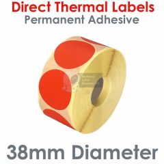 Red labels 38mm diameter direct thermal