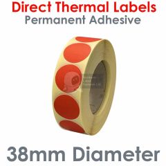 Red 38mm diameter labels direct thermal