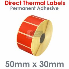 Red direct thermal labels 50mm x 30mm