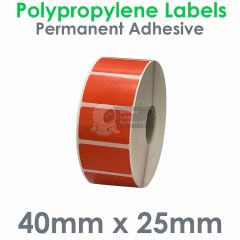 Red labels 40mm x 25mm gloss polypropylene waterproof