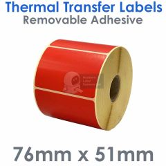 76mm x 51mm red labels with removable adhesive thermal transfer