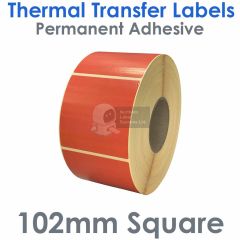 Red 102mm x 102mm square labels thermal transfer