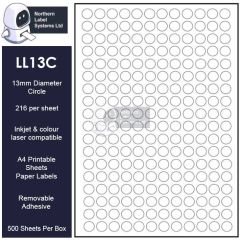 Removable adhesive 13mm diameter circular labels LL13C-REM