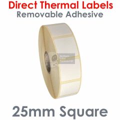 Removable Adhesive 25mm square direct thermal labels