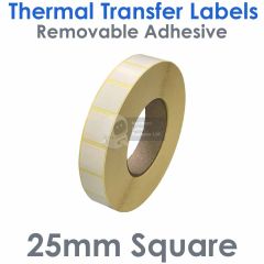 Removable adhesive labels thermal transfer 25mm square