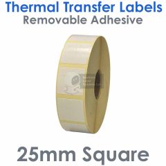 Removable adhesive labels 25mm x 25mm square
