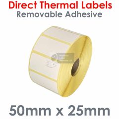 Removable adhesive direct thermal labels 50mm x 25mm