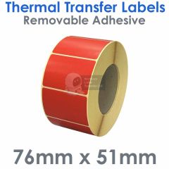 Red thermal transfer labels with removable adhesive 76mm x 51mm