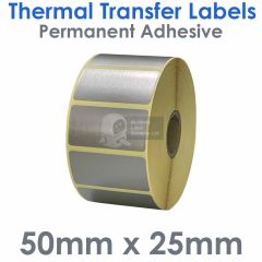 Silver labels 50mm x 25mm thermal transfer