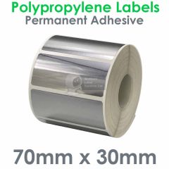 Silver labels polypropylene 70mm x 30mm