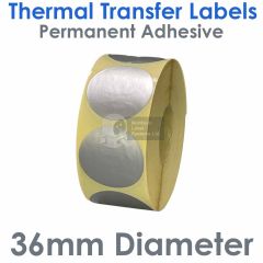Silver labels 36mm diameter round