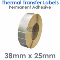 Silver labels 38mm x 25mm thermal transfer on 76mm core