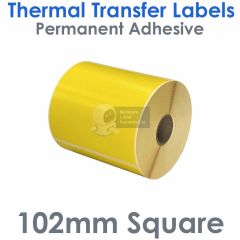 Yellow thermal transfer labels 102mm x 102mm square