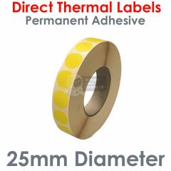 Yellow labels 25mm diameter direct thermal