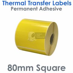 Yellow 80mm x 80mm square labels thermal transfer