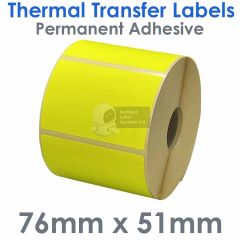 76mm x 51mm fluorescent yellow labels on 25mm core