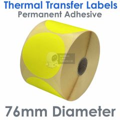 Fluorescent yellow labels 76mm diameter
