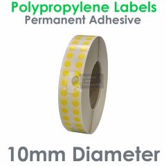 10mm diameter round labels yellow polypropylene