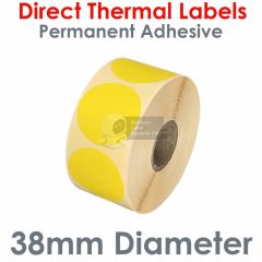 Yellow labels 38mm diameter direct thermal