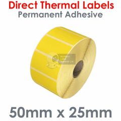 Yellow direct thermal labels 50mm x 25mm