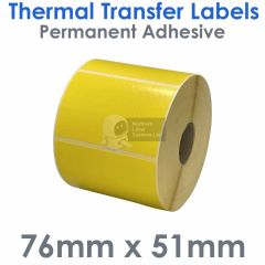 76mm x 51mm Yellow thermal transfer labels with removable adhesive