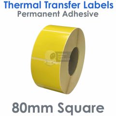 Yellow thermal transfer labels 80mm x 80mm square