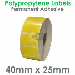 Yellow labels waterproof polypropylene 40mm x 25mm