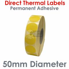 Yellow direct thermal labels 50mm diameter round