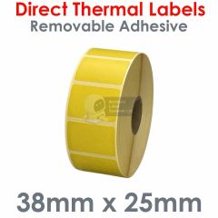 Yellow direct thermal labels with removable adhesive 38mm x 25mm