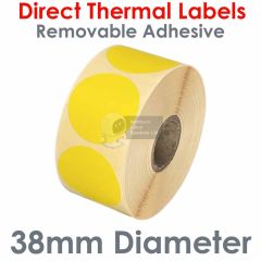 Removable adhesive labels yellow 38mm round