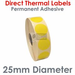 Yellow labels 25mm diameter direct thermal