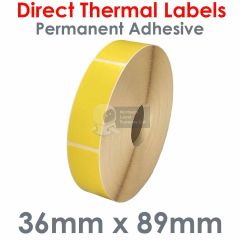 Yellow direct thermal labels 36mm x 89mm large roll