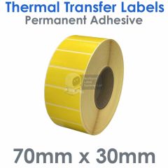 Yellow thermal transfer labels 70mm x 30mm