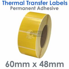 Yellow labels 60mm x 48mm on 76mm core