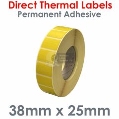 Yellow direct thermal labels 38mm x 25mm
