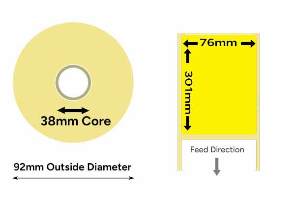 Yellow racking labels 76mmx  301mm 125 per roll on 38mm cores