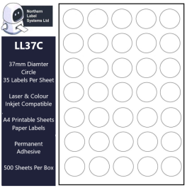 LL37C A4 Labels, 35 Labels Per Sheet, 37mm Diameter Circles, 500 Sheets per  box